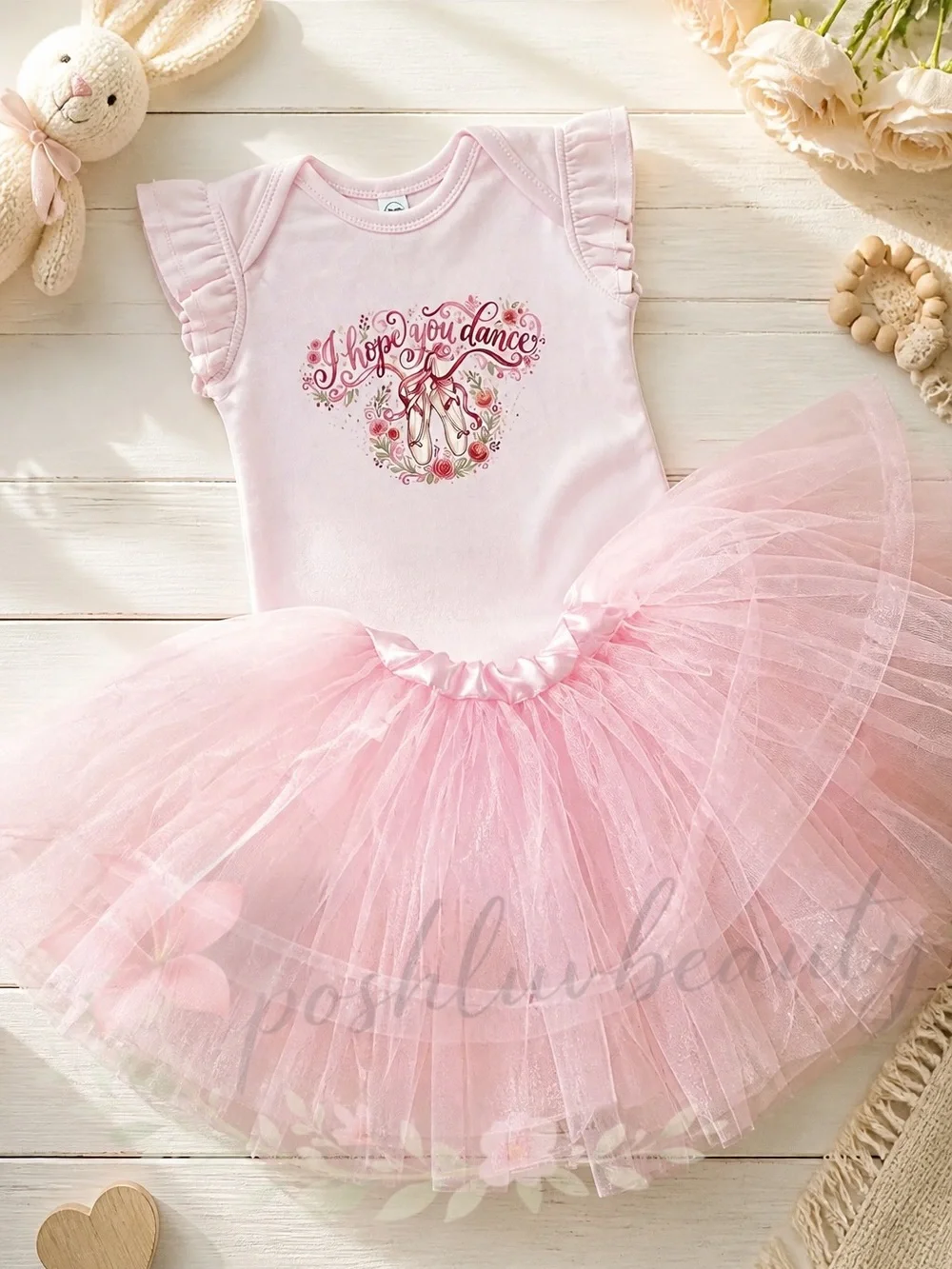 NWT Infant Girl Bodysuit & Pink Tutu Skirt Set - I Hope You Dance 18 months